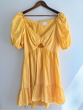 Cinq à Sept Kayla Ruffle Cutout Mini Dress Yellow Size 12 MSRP $395